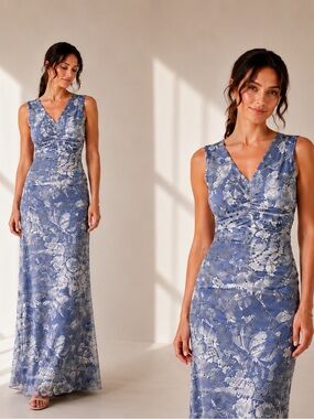 JS Collections Gown Dress 8616700 French‎ Blue Tulle Overlay Lightweight Size 6